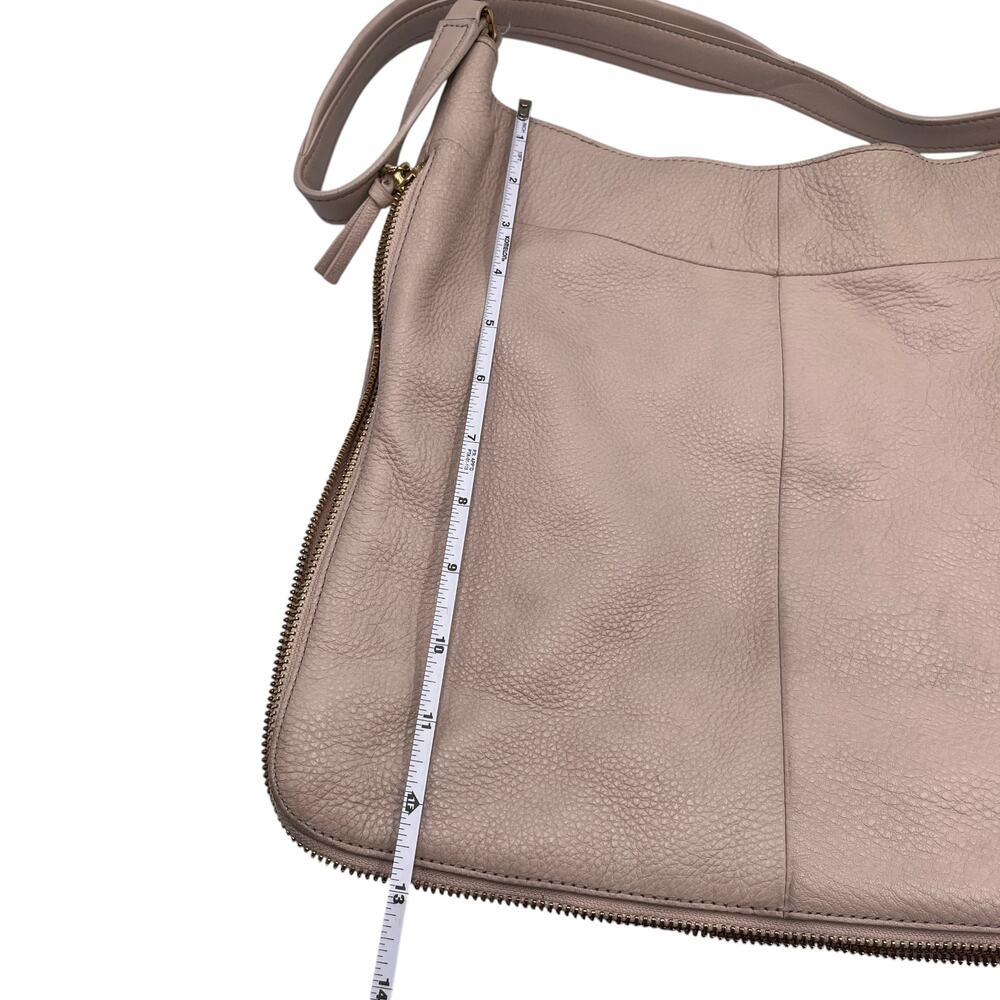 Tory Burch Shoulder Hobo Bag Ivy Pebbled Leather Expandable Zip Shell Pink Cream - Picture 8 of 10